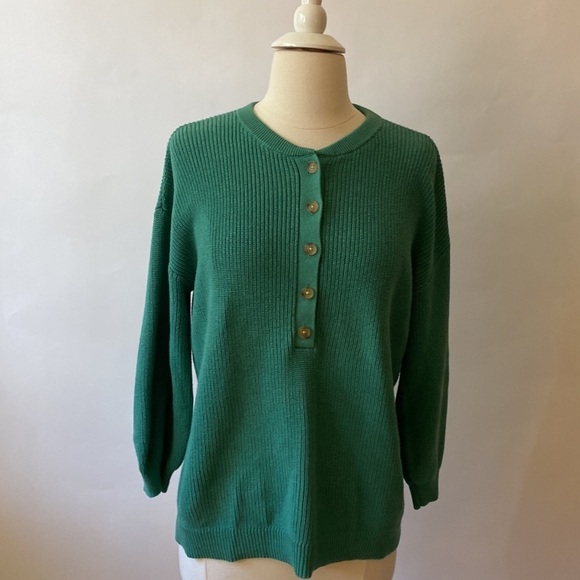 LOFT Pullover Sweater w/ Wooden Buttons Mint Green LP #349 - Picture 1 of 12